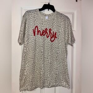 Women's Leopard Print Holiday 'Merry' Top